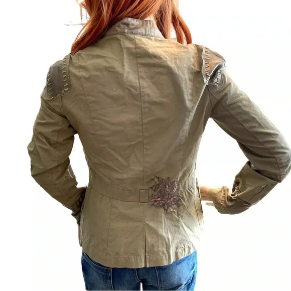 PRINCY By JESSICA SIMPSON Jacket Small Light Olive Floral Embroidery 100% Cotton - Picture 4 of 9
